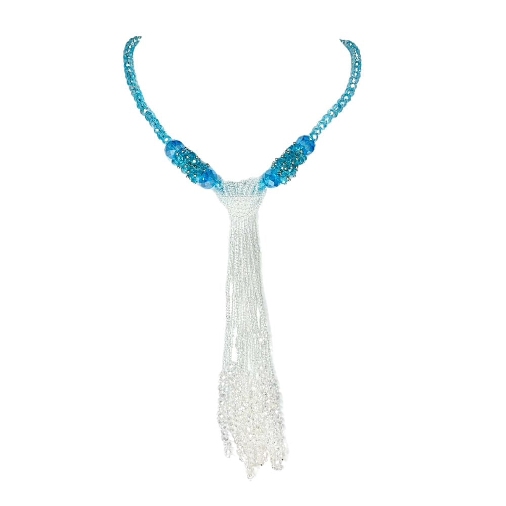 Aqua Blue Crystal Tassel Necklace