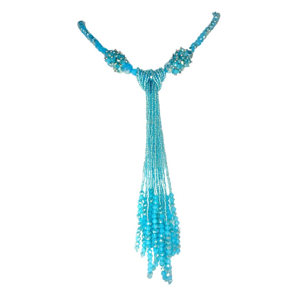 Ocean Blue Crystal Tassel Necklace