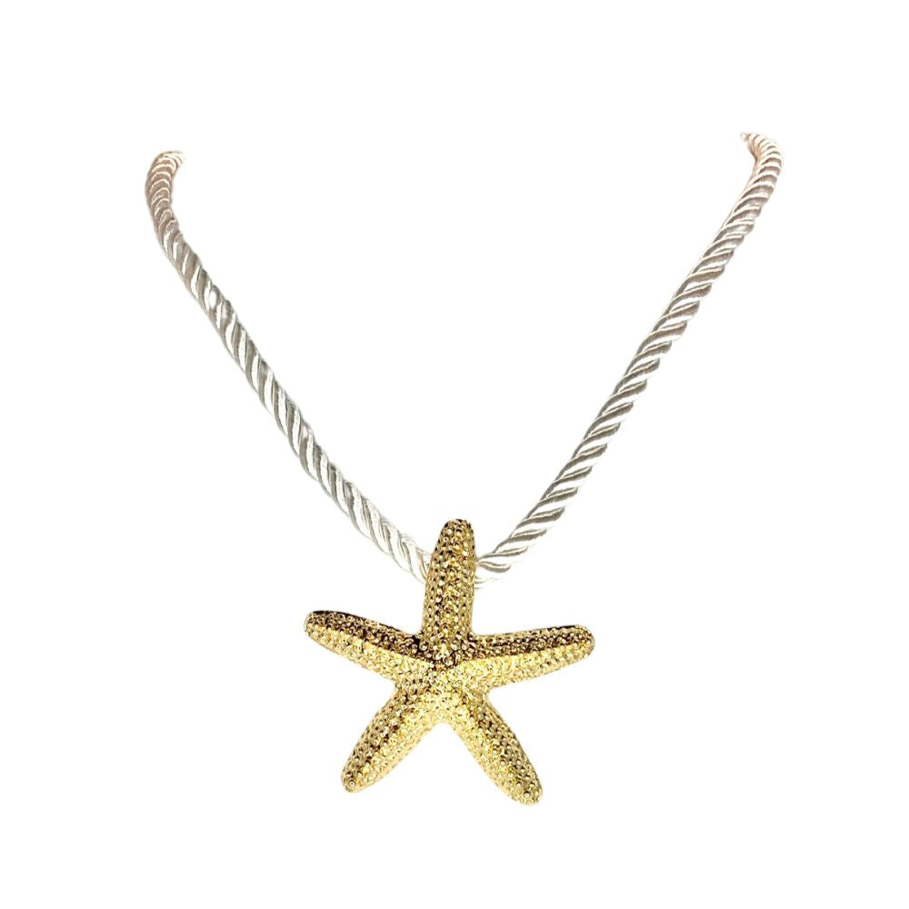 Gold Textured Starfish with Silk Cord Necklace