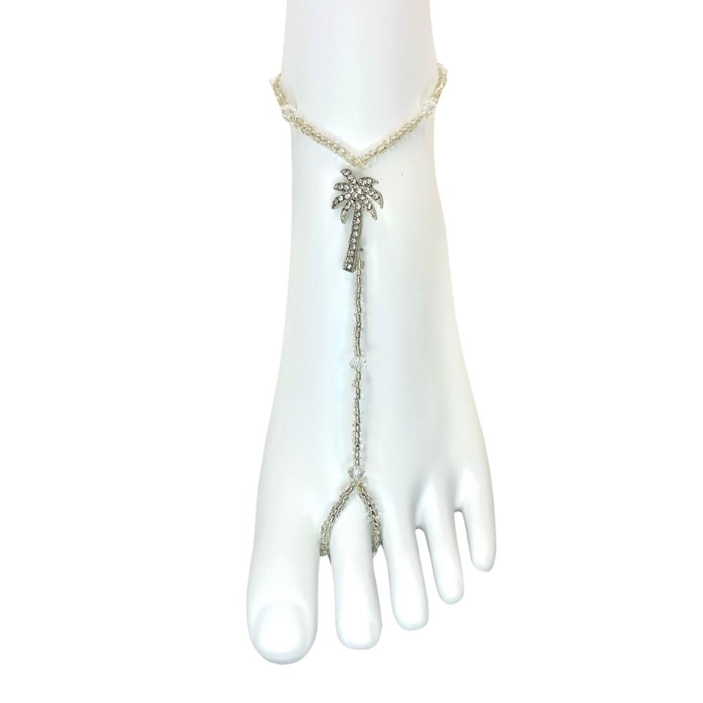 Barefoot Sandal Anklet: Clear Rhinestone Palm Tree