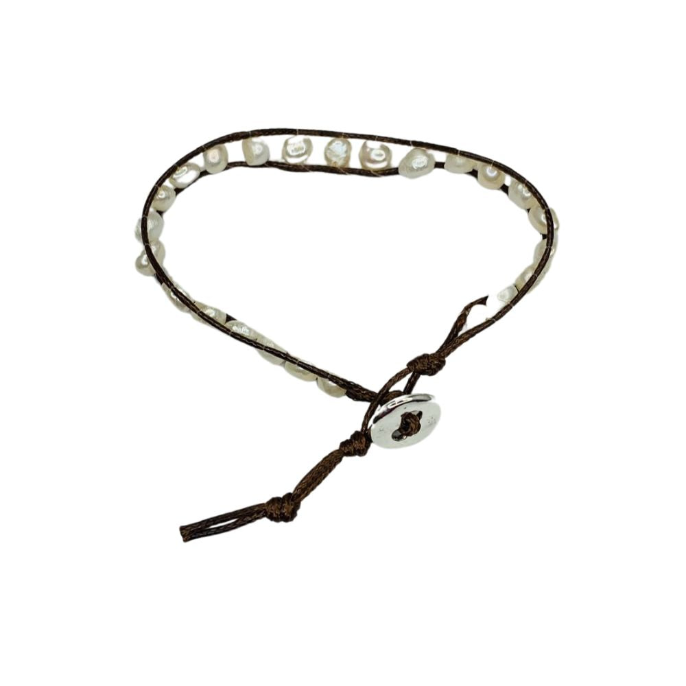 Pearl Bracelet with Brown Cotton Cord