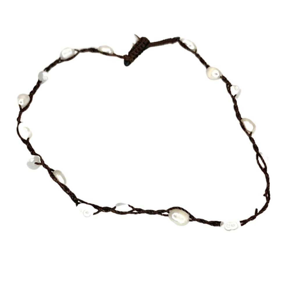 Delicate Crochet Pearl Anklet - 9"