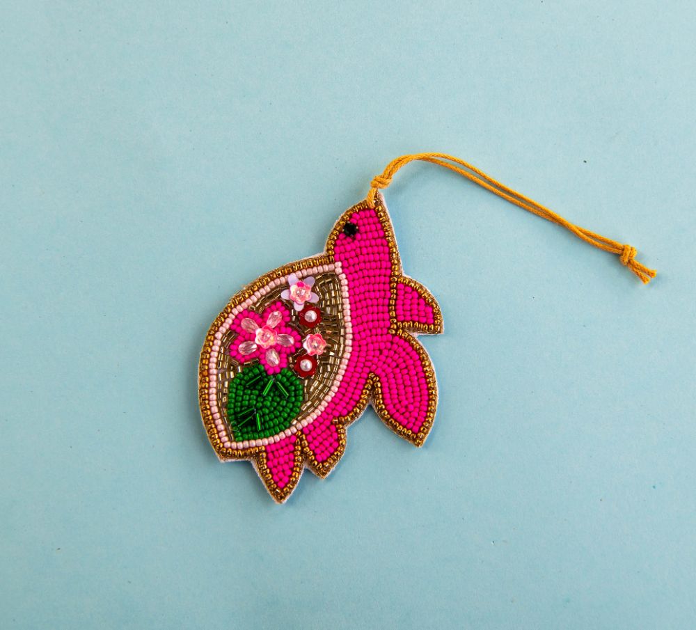 Beaded Ornament - Pink Tortoise