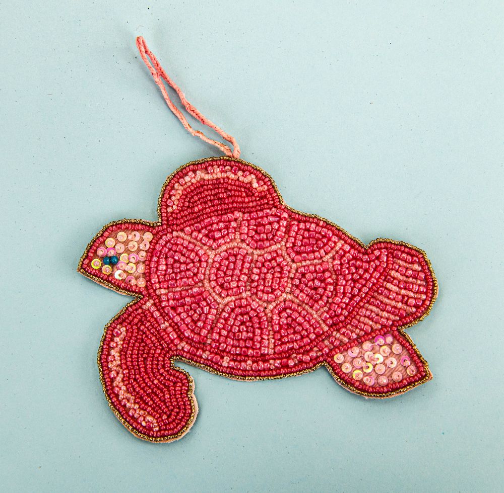 Beaded Ornament - Pink Turtle