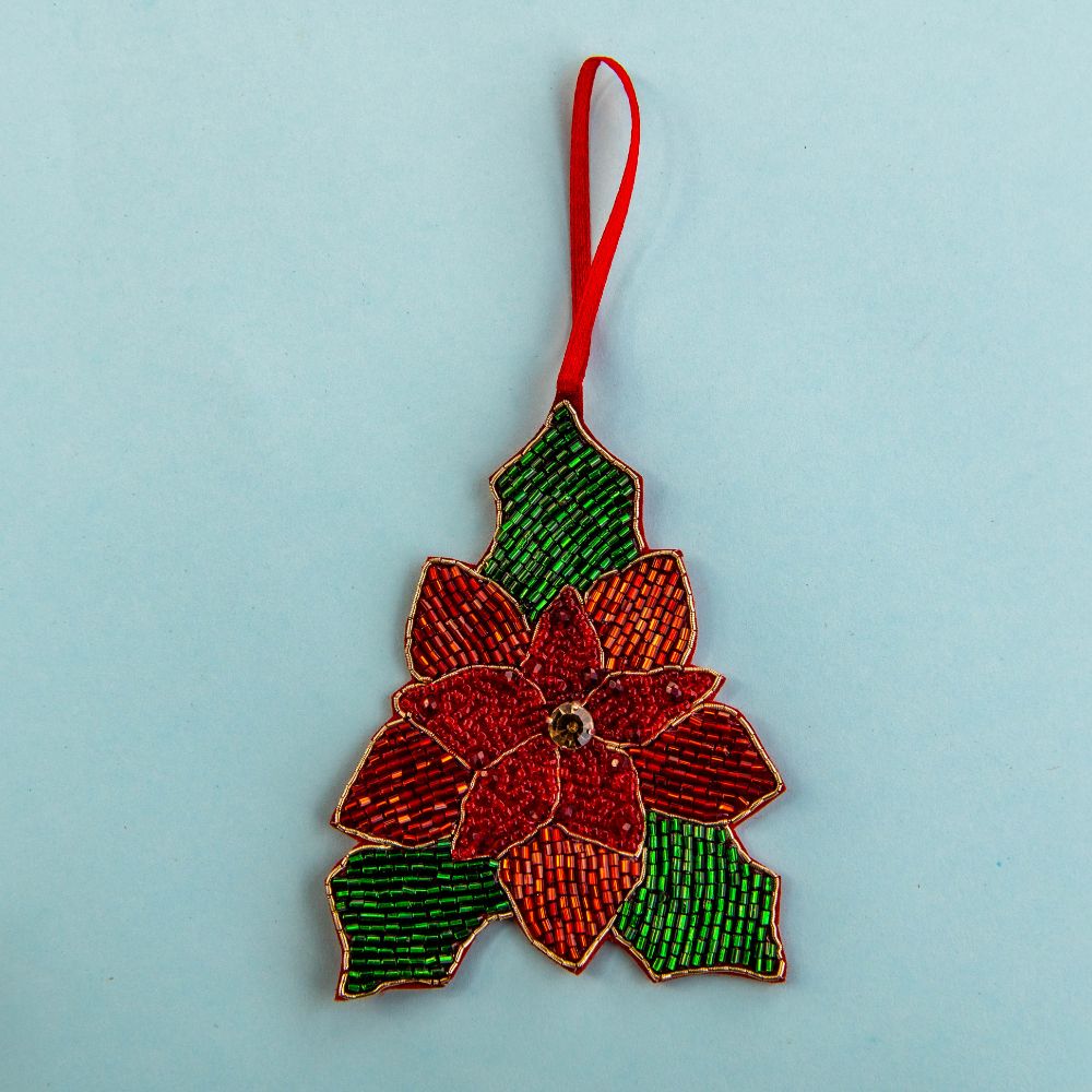 Beaded Ornament - Poinsetta