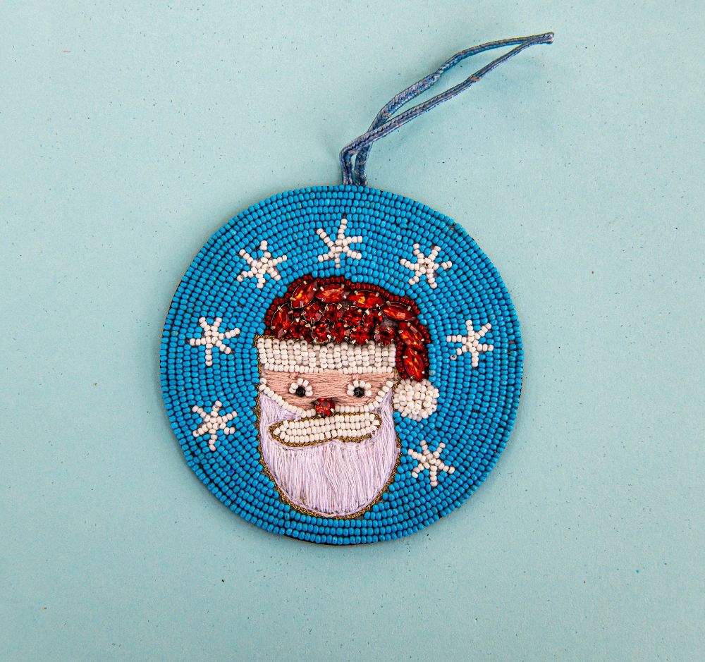 Beaded Ornament - Santa Blue