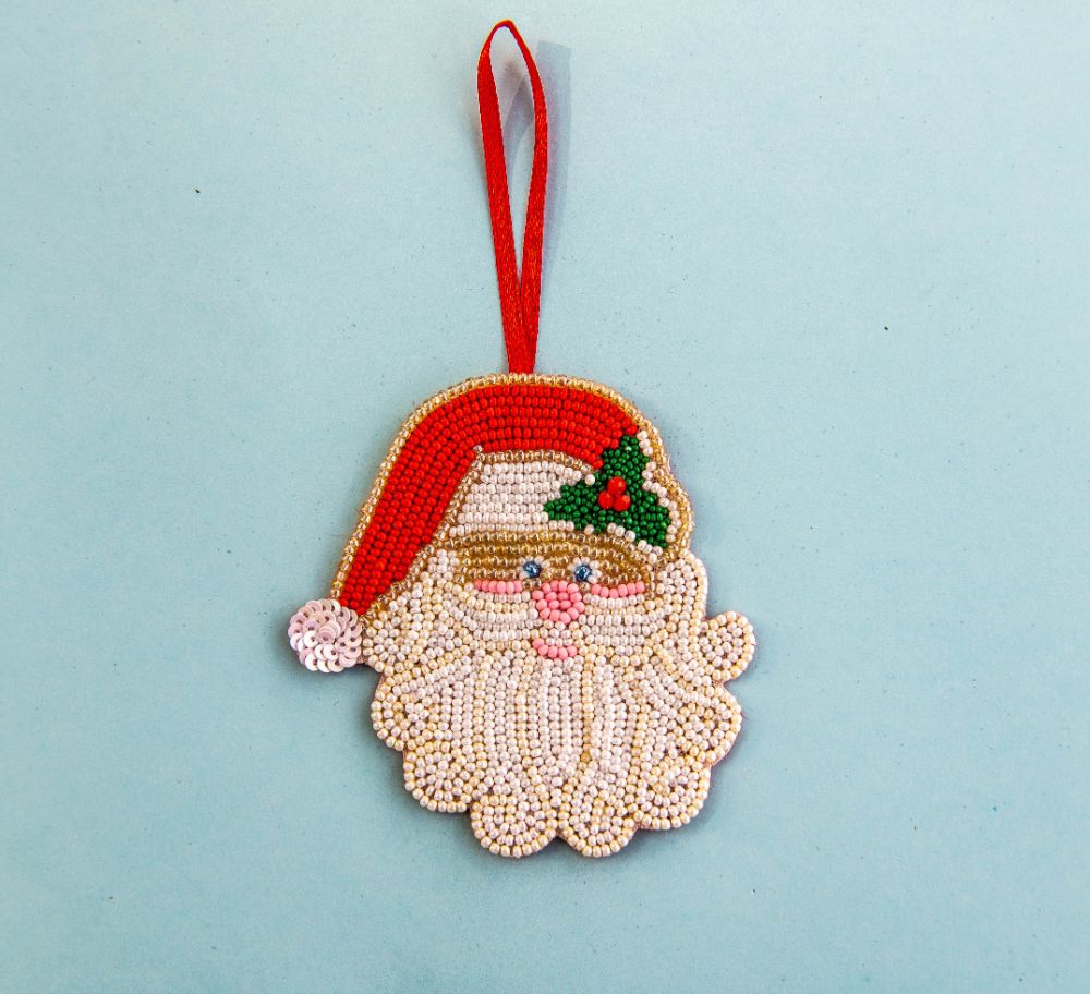 Beaded Ornament - Santa Face