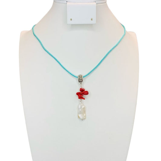 Coral and Pearl Pendant Necklace