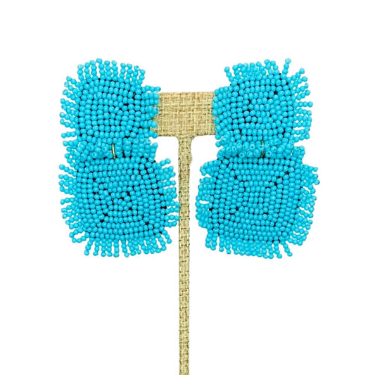 Teal Blue Beaded Squares Earrings