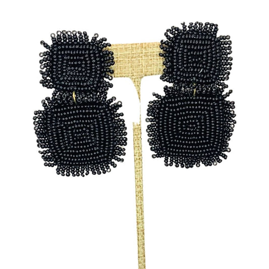 Black Beaded Square Dangle Earrings