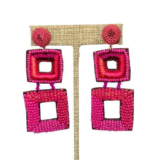 Majenta Beaded and Embroidered Square Dangle Earrings