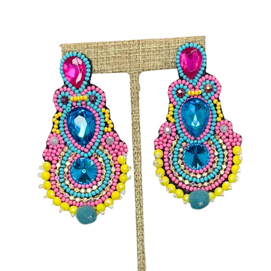 Multi-Color Beaded and Jeweled Earrings