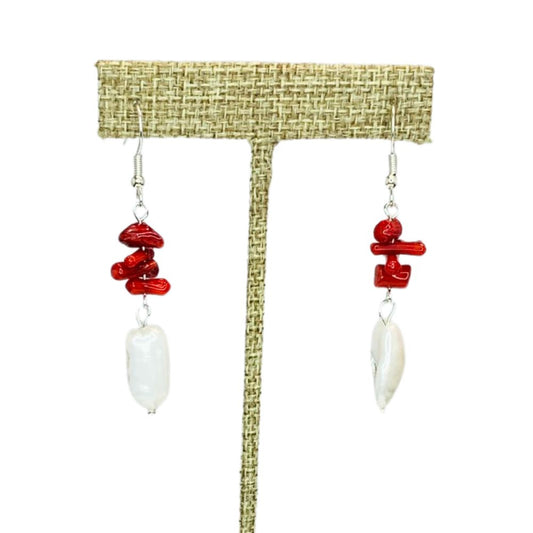 Coral and Pearl Dangle Earrings