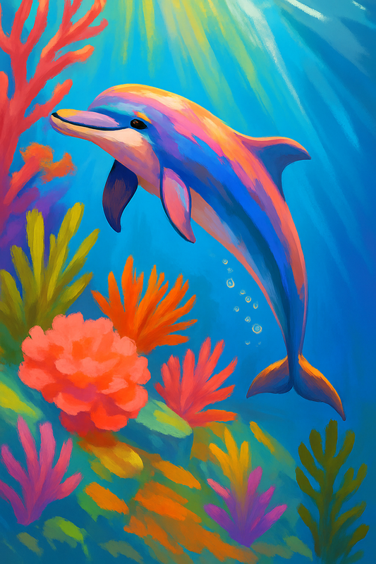 Bright Blue Dolphin Print
