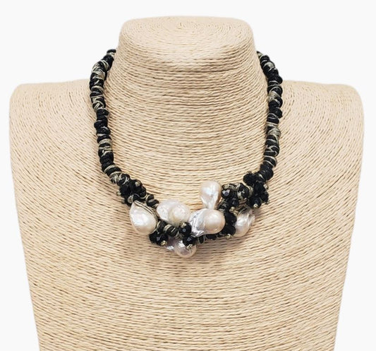 Black & Gold Edison Freshwater Pearl Woven Braided Necklace