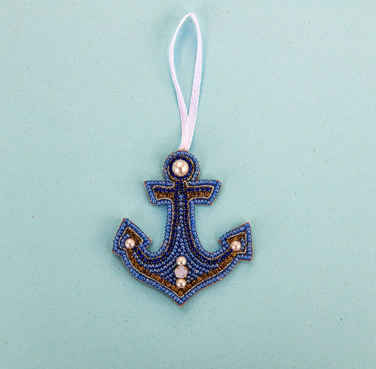 Beaded Ornament - Blue Anchor