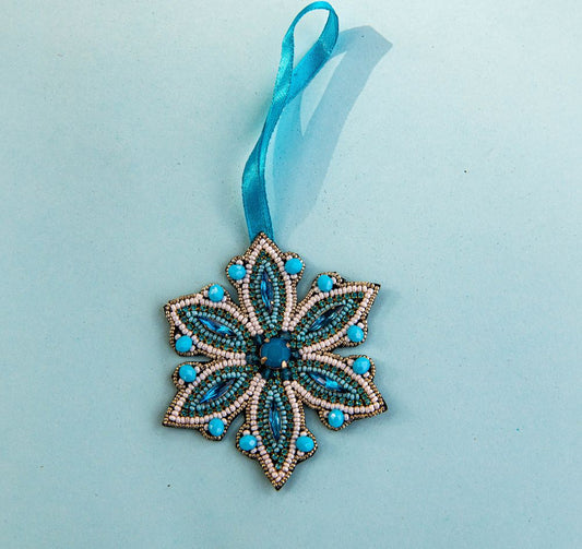 Beaded Ornament - Blue Snowflake