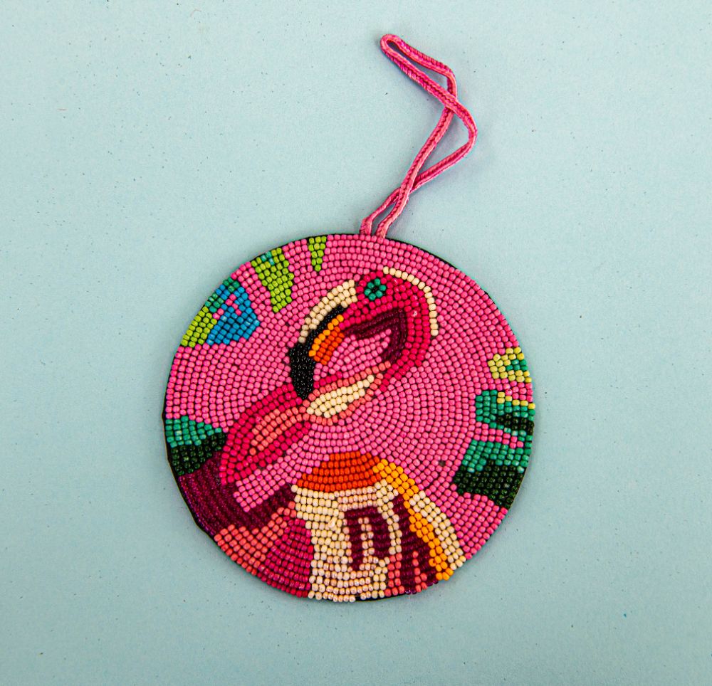 Beaded Ornament - Flamingo Ball