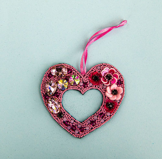 Beaded Ornament - Open Pink Heart