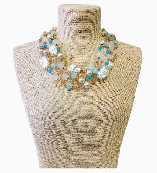 Pastel and Pearl Multi Strand Layer Necklace