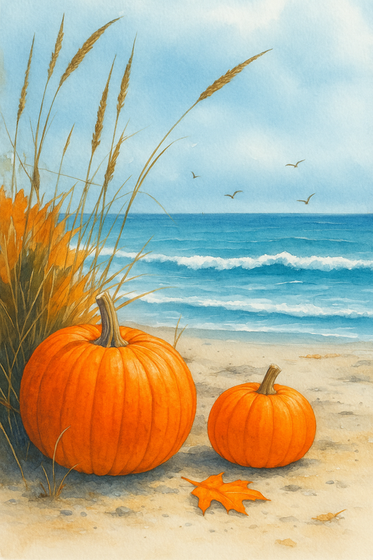 Pumpkins on Beach Print