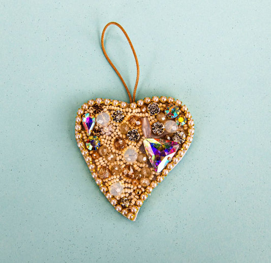 Beaded Ornament - Gold Heart