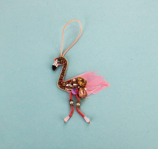 Beaded Ornament - Walking Flamingo