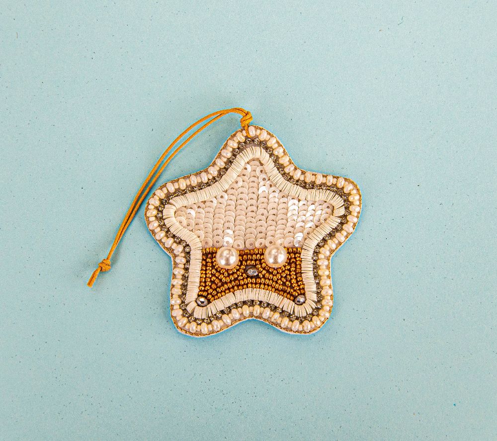 Beaded Ornament - White Star