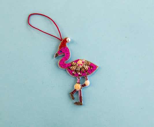 Beaded Ornament - Christmas Flamingo