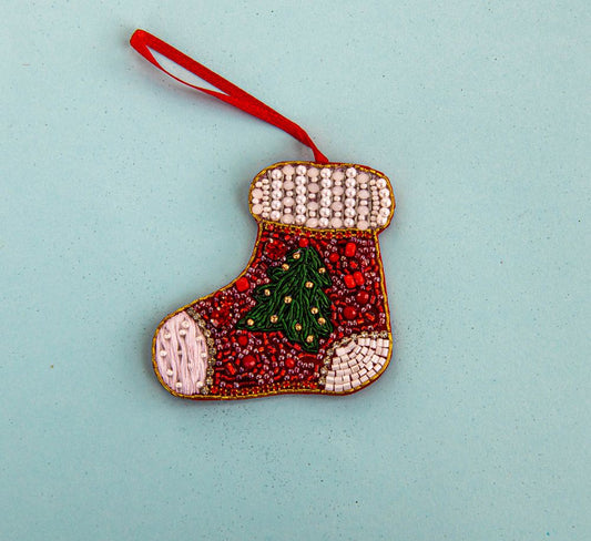 Beaded Ornament - Christmas Stocking